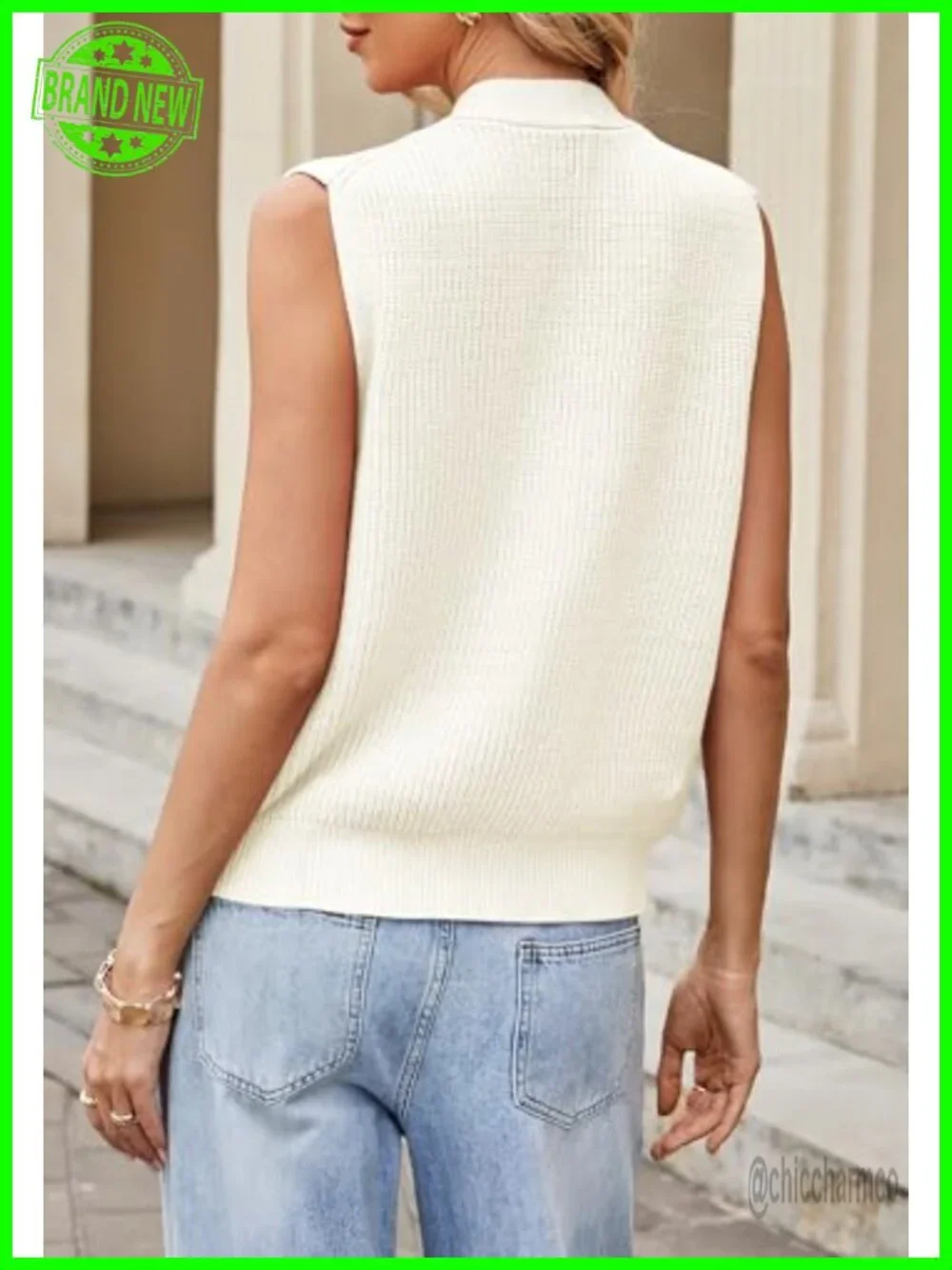 Sleeveless Button-Front Knit Sweater Vest V-Neck Cardigan Top